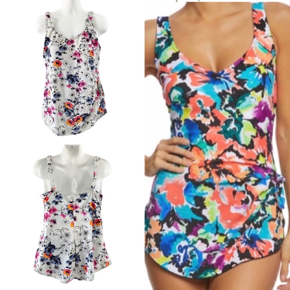 Maxine of Hollywood Full Figure Plus Floral Wrap Skirt One Piece Swim Suit 22W